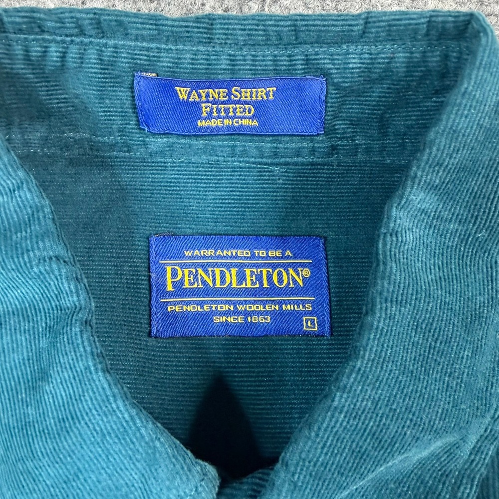 Pendleton Wayne Shirt Mens Large Teal Blue Corduroy Button Down Long Sleeve - Picture 4 of 9